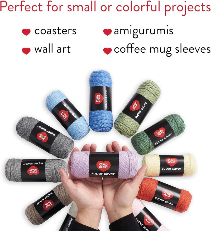 RED HEART Super Saver Yarn Super Craft Kit Pastels, with 12 Pack of 50g/1.7 oz. 4 Medium Worsted Yarn for Knitting & Crocheting, 12 Colors, Perfect for Chunky Sweaters, Blankets, Amigurumi - Image 2